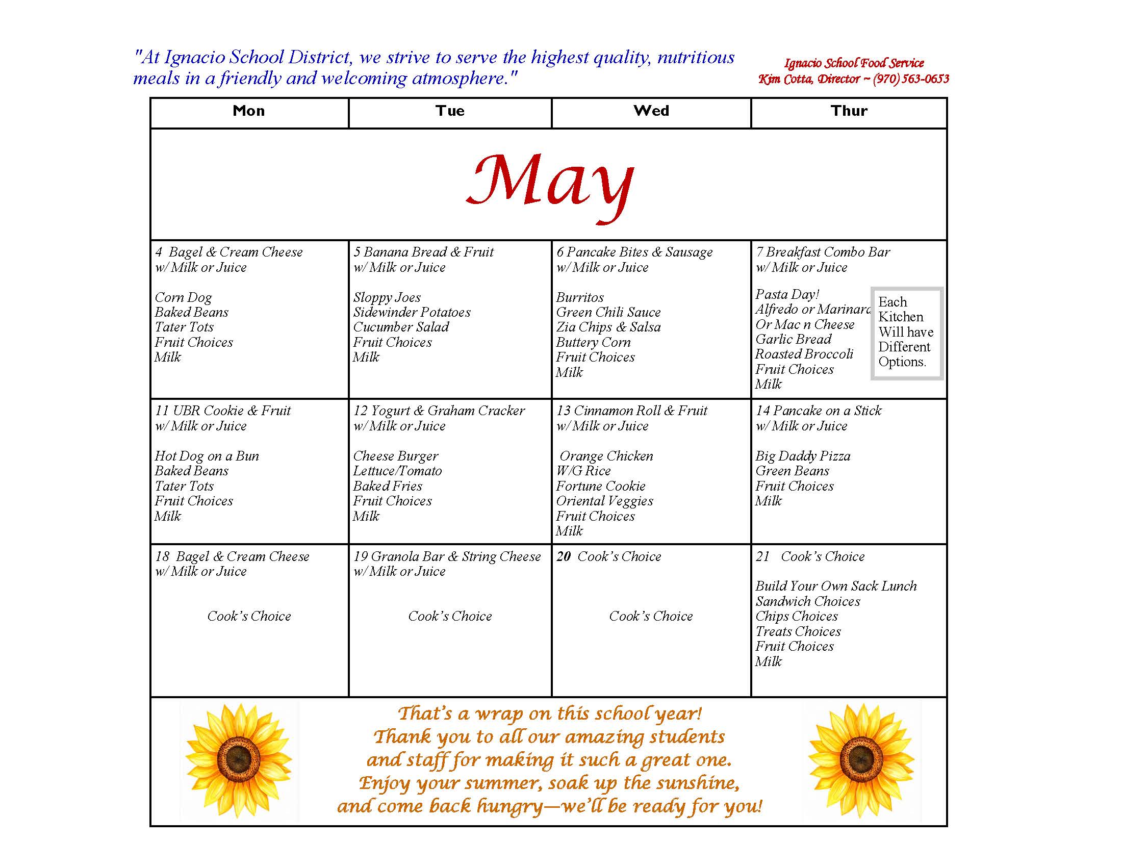 May Menu